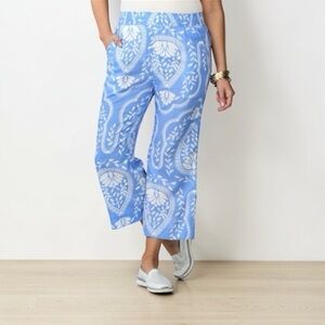 Joie, 100% Linen Blue Printed Wide Leg Pull-On Beach Pants, Medium